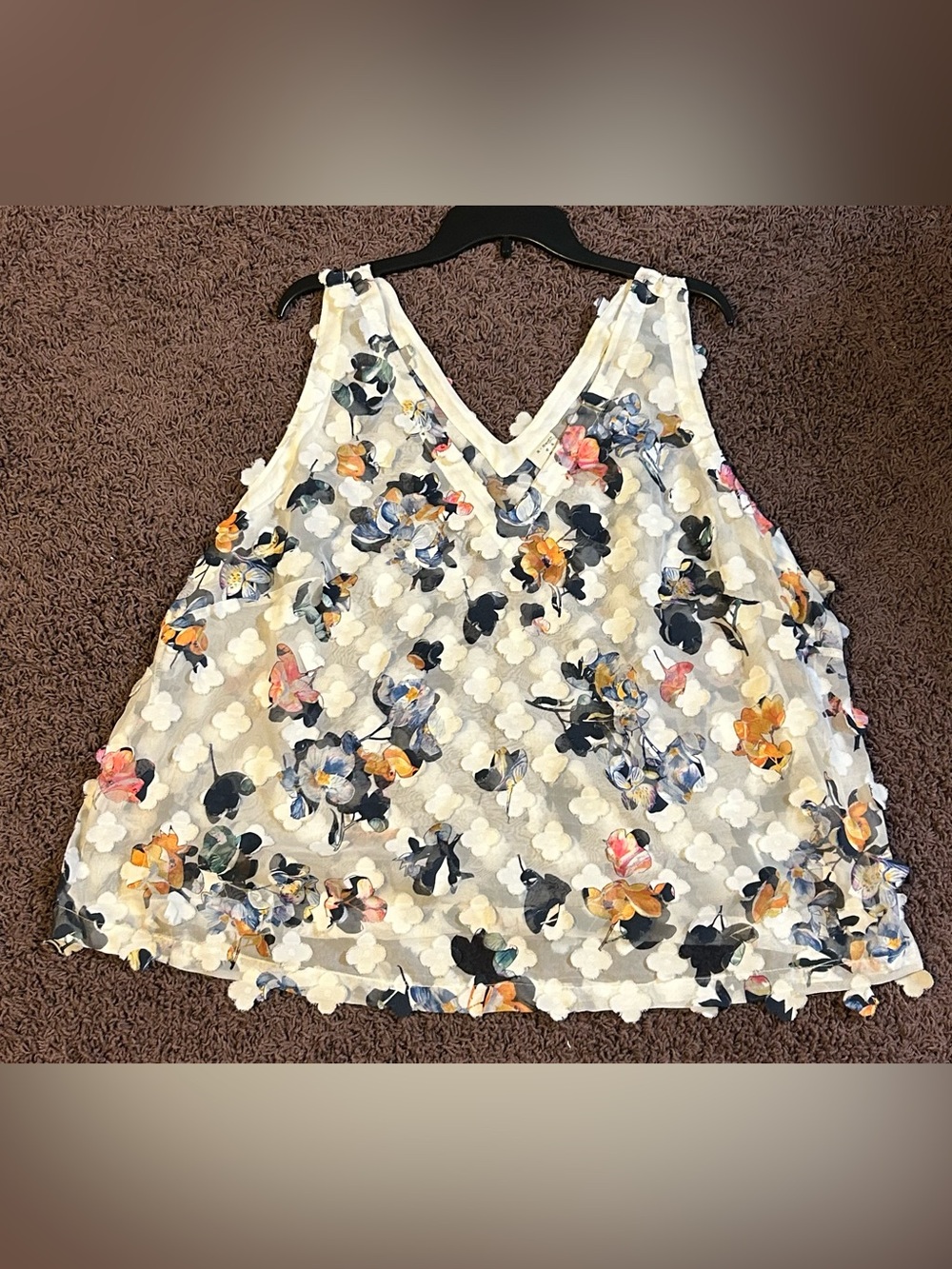 a new day White Floral V-Neck Camisole with Blue, Yellow and Pink Blooms